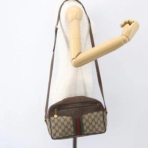 GUCCI GG Supreme Web Sherry Line Bag PVC Beige Gold Red 001 56 0860 Auth 155729